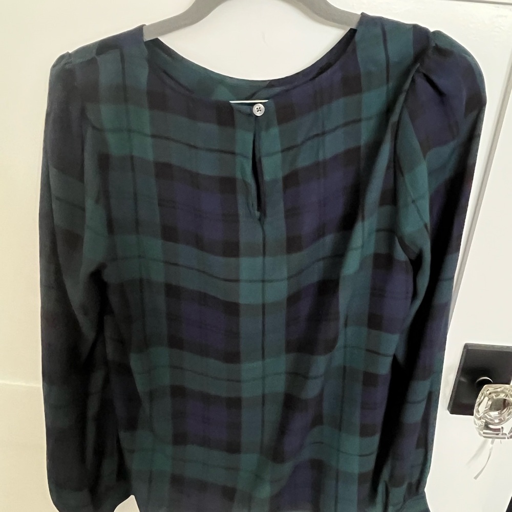 Plaid Long Sleeve Women's Top - Green and Navy